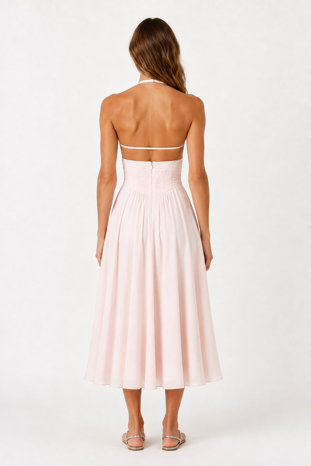 Elara Blush Halter Midi Dress