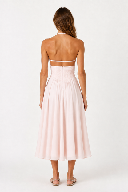 Elara Blush Halter Midi Dress