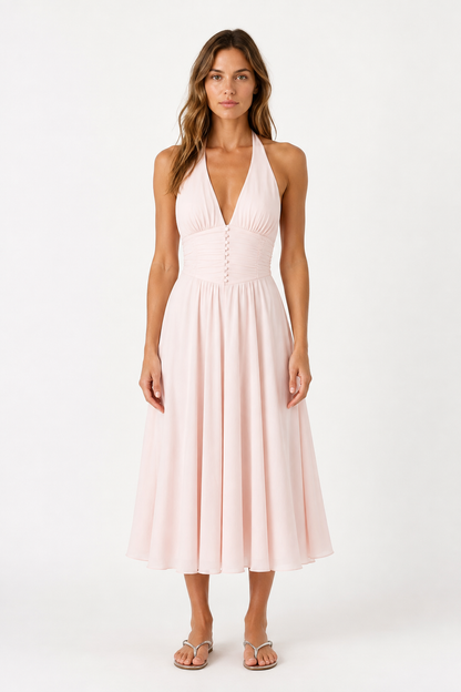 Elara Blush Halter Midi Dress