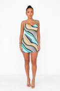 Multi Stripe Cowl Neck Mini Dress